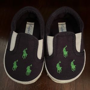 Polo by Ralph Lauren. Baby Boy. Navy & Green Shoes.Size 2. Like New